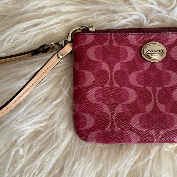 Coach Logo Wristlet Mini Bag, Maroon/Pink, Swivel-Snap Clip Card Holder Inside - Picture 6 of 12